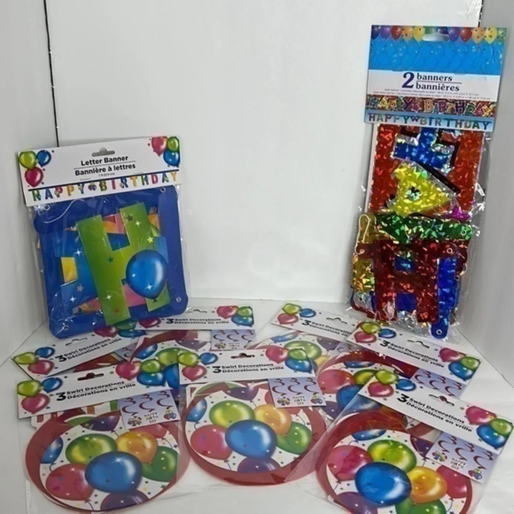 Swirl Birthday Decorations, Birthday Banners
